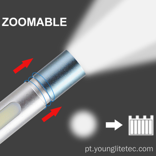 Alumínio recarregável zoomable luz dupla lanterna tocha